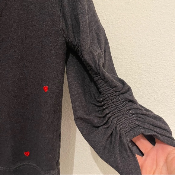 SUNDRY Womens grey red heart print embroidered pullover sweatshirt top sweater S - Picture 2 of 5